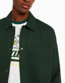 BERSHKA Sobrecamisa manga larga snaps waffle Verde Sale