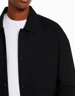 BERSHKA Sobrecamisa manga larga snaps waffle Verde Cheap