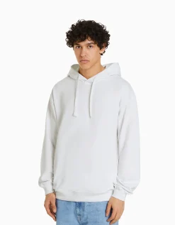 BERSHKA Sudadera capucha Blanco Cheap