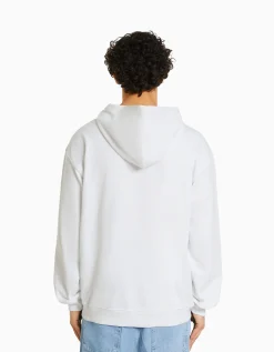 BERSHKA Sudadera capucha Blanco Cheap
