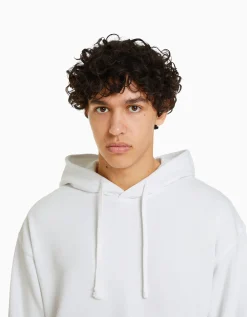 BERSHKA Sudadera capucha Blanco Cheap