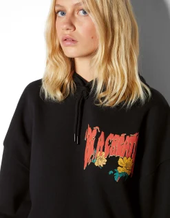 BERSHKA Sudadera capucha print Negro Fashion