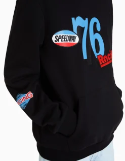 BERSHKA Sudadera capucha print racing Negro Best Sale