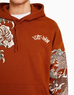 BERSHKA Sudadera capucha print tigre Camel Shop