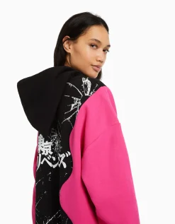BERSHKA Sudadera capucha print TOKYO REVENGERS Fucsia Cheap