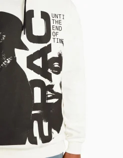 BERSHKA Sudadera capucha Tupac Blanco Outlet