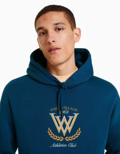 BERSHKA Sudadera capucha varsity Azul oscuro New