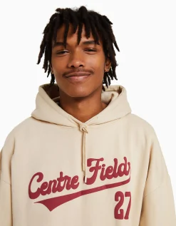 BERSHKA Sudadera capucha varsity Camel Cheap