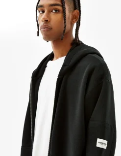 BERSHKA Sudadera cremallera capucha Negro Best