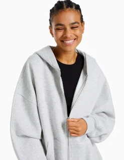 BERSHKA Sudadera cremallera capucha oversize Gris Best Sale