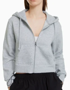 BERSHKA Sudadera cremallera capucha cropped Gris Fashion