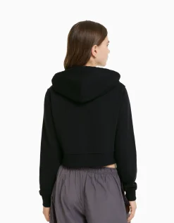 BERSHKA Sudadera cremallera capucha cropped Gris Store