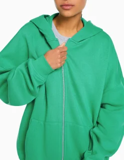 BERSHKA Sudadera cremallera capucha oversize Verde New