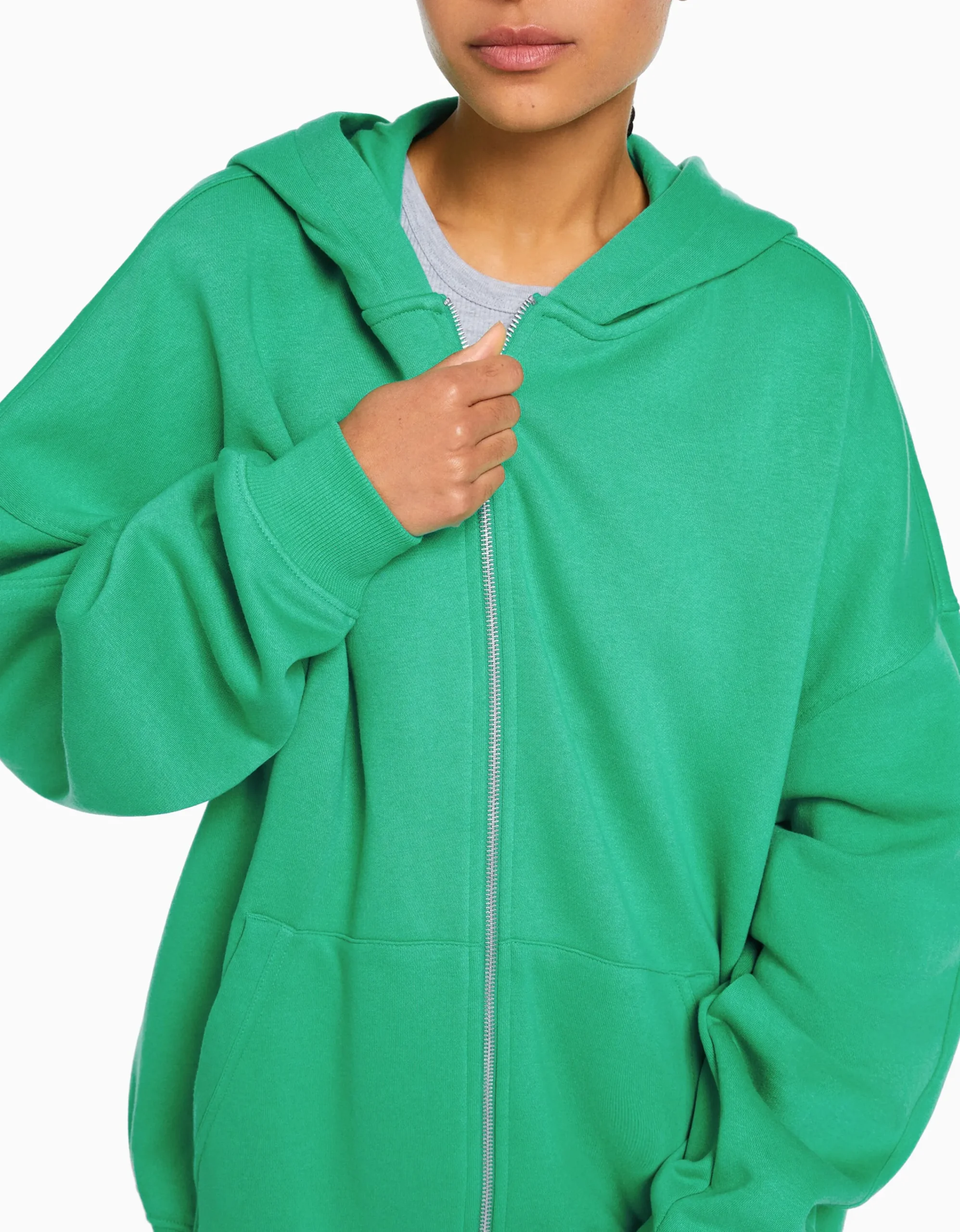 BERSHKA Sudadera cremallera capucha oversize Verde New