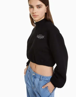 BERSHKA Sudadera cremallera print Negro Flash Sale