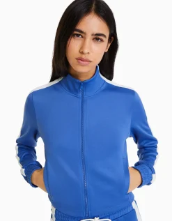 BERSHKA Sudadera cremallera sport banda lateral Azul Best Sale
