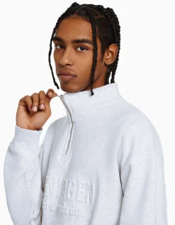 BERSHKA Sudadera cuello alto cremallera Verde Cheap
