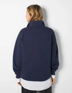 BERSHKA Sudadera cuello alto cremallera print San Diego Azul oscuro Cheap