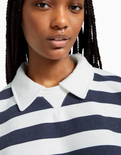 BERSHKA Sudadera cuello polo print Marino Discount
