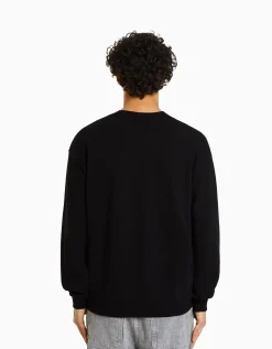 BERSHKA Sudadera cuello redondo Negro Best