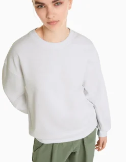 BERSHKA Sudadera cuello redondo Blanco Flash Sale