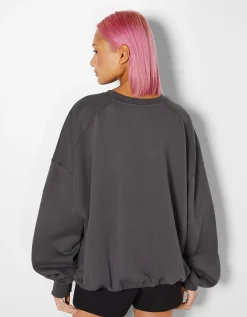 BERSHKA Sudadera cuello redondo oversize Negro New