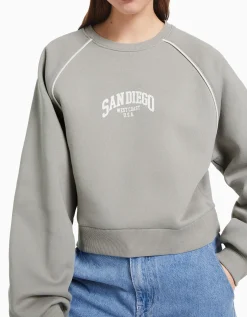 BERSHKA Sudadera cuello redondo print contraste Azul Best Sale