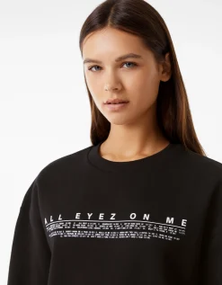 BERSHKA Sudadera cuello redondo Tupac Negro Flash Sale