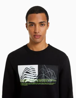 BERSHKA Sudadera easy fit print fotográfico Blanco Best Sale