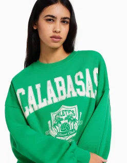 BERSHKA Sudadera manga larga print Verde Discount