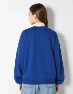 BERSHKA Sudadera oversize print Azul Best