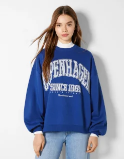 BERSHKA Sudadera oversize print Rojo Store