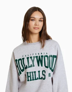 BERSHKA Sudadera oversize print Azul claro Clearance