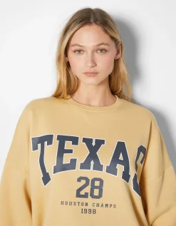 BERSHKA Sudadera oversize print Azul claro Fashion
