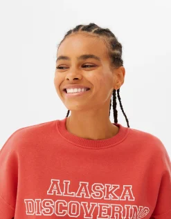 BERSHKA Sudadera oversize print Rojo Flash Sale