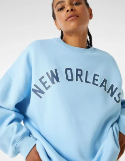 BERSHKA Sudadera oversize print Azul claro Fashion