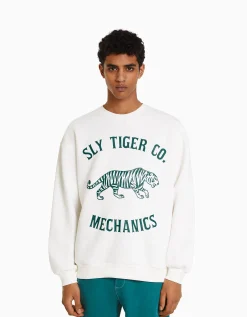 BERSHKA Sudadera print Blanco Best