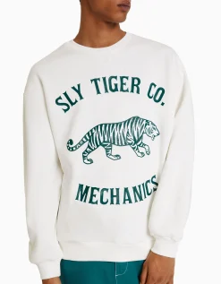 BERSHKA Sudadera print Blanco Best