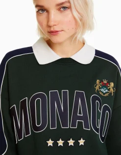 BERSHKA Sudadera print Verde Hot