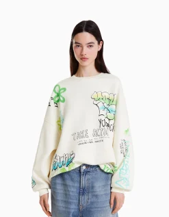 BERSHKA Sudadera print Crudo Fashion