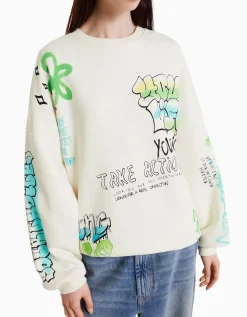 BERSHKA Sudadera print Crudo Fashion
