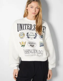 BERSHKA Sudadera print bordado Arena Sale