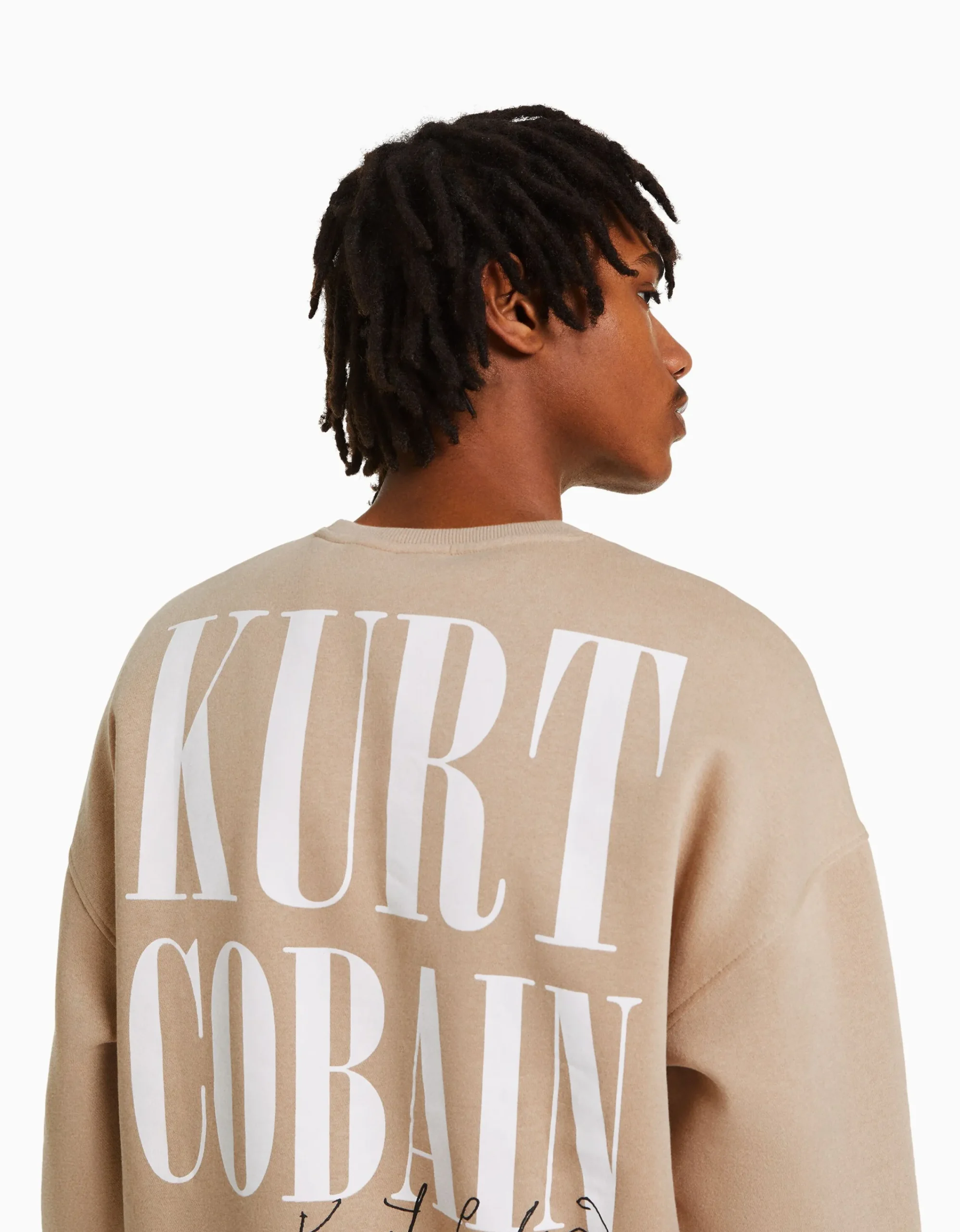 BERSHKA Sudadera print Kurt Cobain Camel Outlet