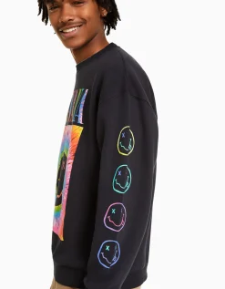 BERSHKA Sudadera print Nirvana Gris Cheap