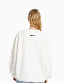 BERSHKA Sudadera print The Notorious B.I.G. Blanco Online