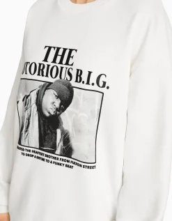 BERSHKA Sudadera print The Notorious B.I.G. Blanco Online