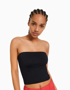 BERSHKA Top bandeau Blanco roto Clearance