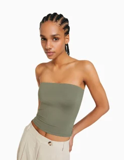 BERSHKA Top bandeau Blanco roto New
