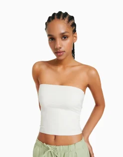 BERSHKA Top bandeau Blanco roto Store