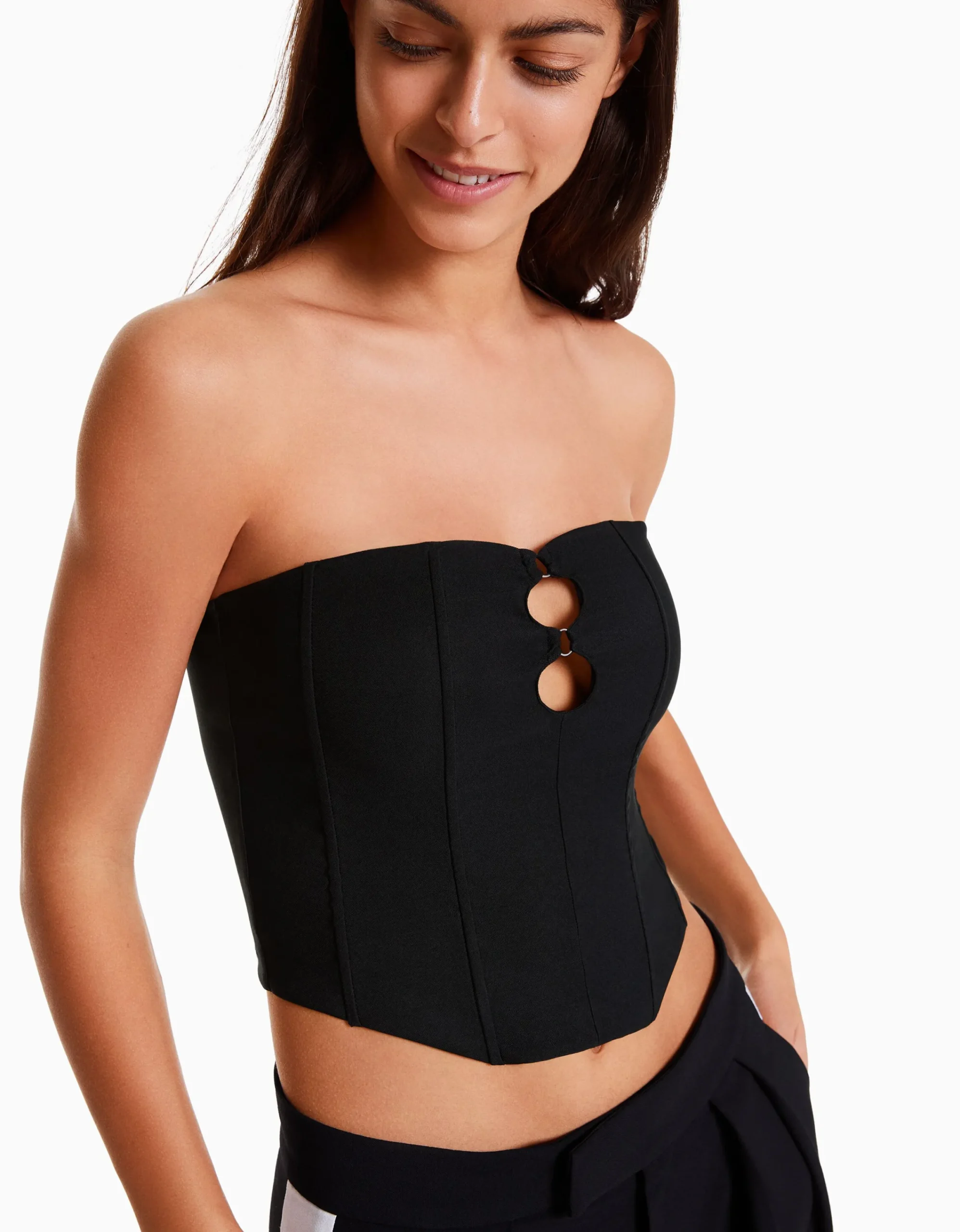 BERSHKA Top corsé bandeau Blanco Clearance